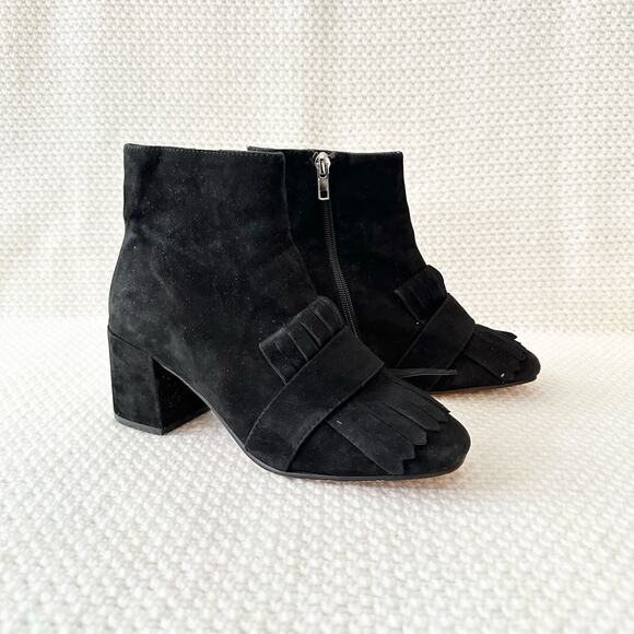 Steven Steve Madden Shooter Black Suede Kilty Fringe Ankle Dress Boot 6.5 - Picture 1 of 16
